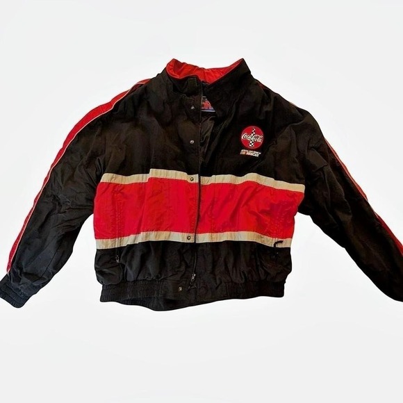 Nascar Other - Nascar Coca Cola Black Red Vintage Racing Jacket Hidden Hood XL Streetwear